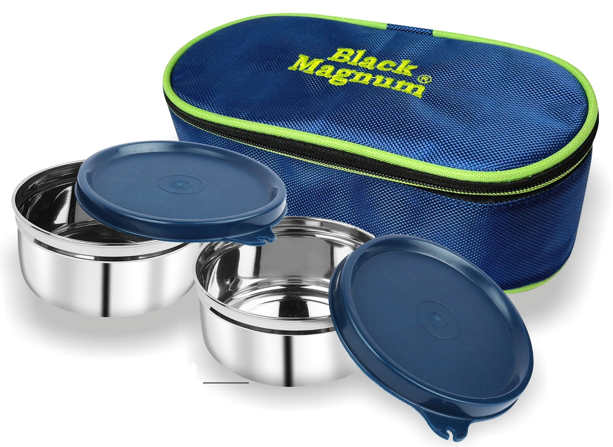 Black Magnum Executive Stainless Steel Tiffin Box with Bag Set of 2 2