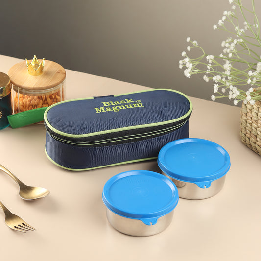 Black Magnum Executive Stainless Steel Tiffin Box with Bag Set of 2 (2 Pcs 400 ML), Model No EST-2