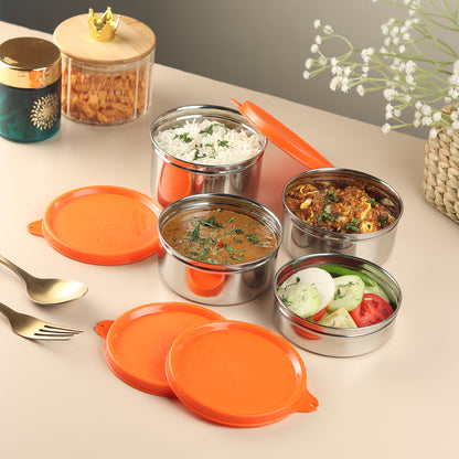 Black Magnum Corporate Pro Stainless Steel Tiffin Box with Bag Set of 4 (1 Pc 600 ML, 2 Pcs 400 ML and 1 Pc 200 ML), Model No CPST-4