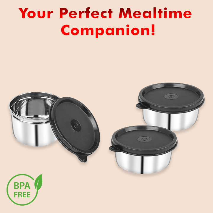 Black Magnum Corporate Stainless Steel Tiffin Box with Bag Set of 3 (1 Pcs 600 ML and 2 Pcs 400 ML), Model No CST-3