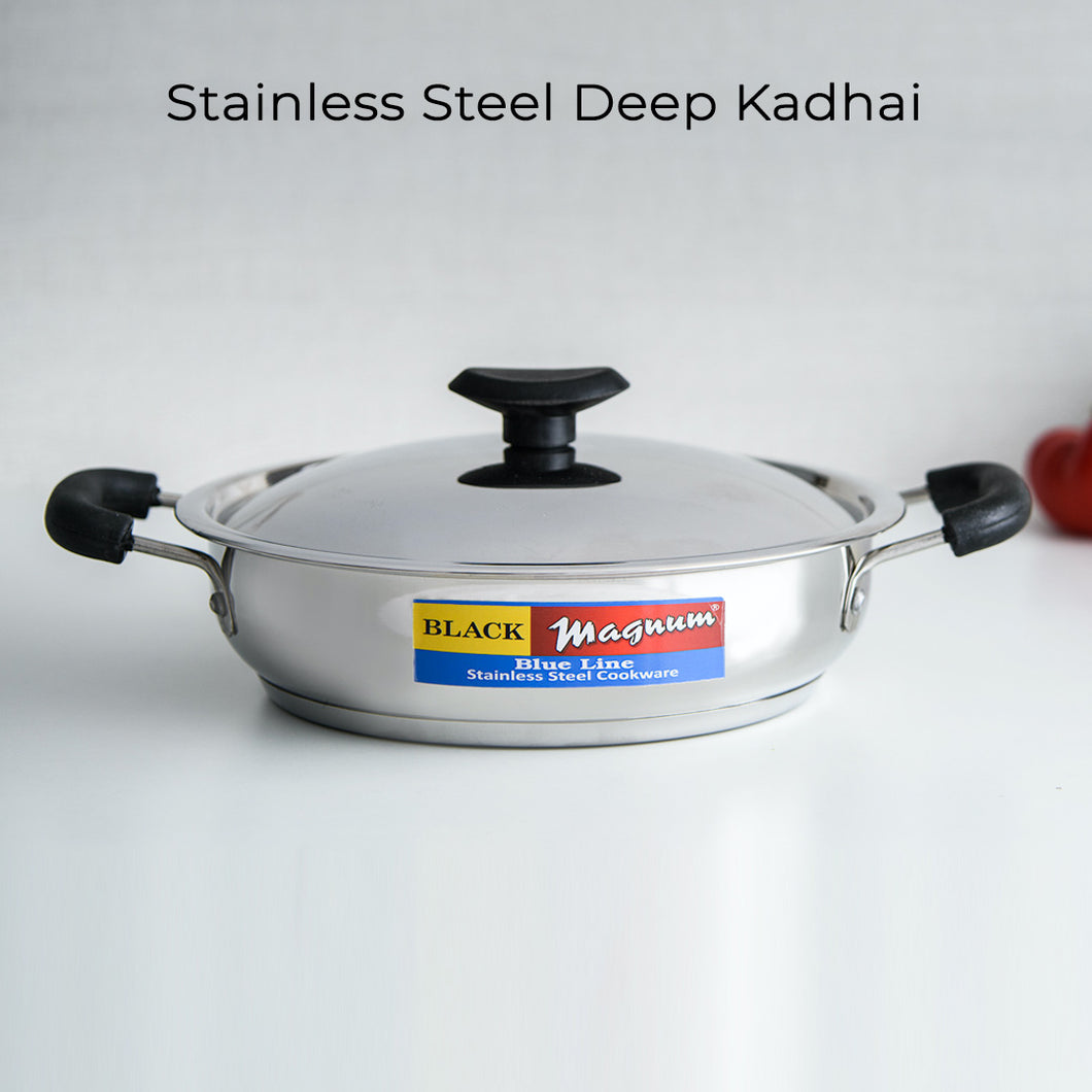 Stainless Steel Deep Kadai – Black Magnum